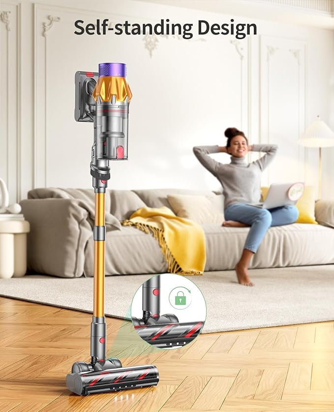 Cordless Vacuum Cleaner 600W 50KPA 65Mins Cordless Stick Vacuum Cleaner With Touch Screen Self-StandingWall Mount Charging Handheld Vacuum Cleaners for Home/Pet Hair/Carpets/Hard Floors(X7A)