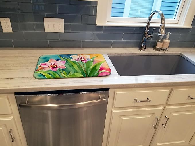 Caroline's Treasures DAC1555DDM Orchids in Watercolor Dish Drying Mat Absorbent Dish Drying Mat Pad for Kitchen Counter Dish Drainer Mat for Countertop 14 x 21 Multicolor