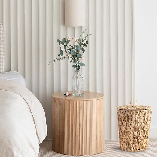 4 Gallons Wicker Trash Can with Lid - Bathroom Garbage Can - Boho Hand Woven Natural Water Hyacinth Wicker Waste Basket for Bedroom Living Room Home Office