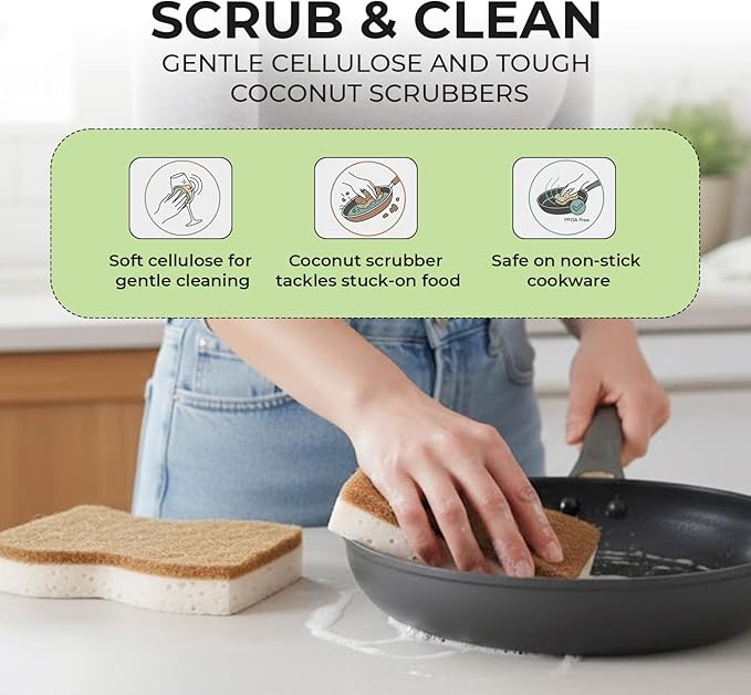 Swedish Dishcloths &amp Dish Sponges 24-Pack by Organic Origin – Reusable Paper Towel Replacement for Kitchen. Washable Cellulose Cleaning Cloths &amp Plant-Based Scrubber Set