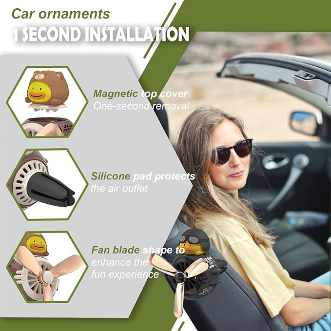 2 Pieces Car Air Fresheners Cute Bear Pilot Car Diffuser Propeller Air Outlet Vent Fresheners Automotive Interiors Vent Decoration (Black+Brown)