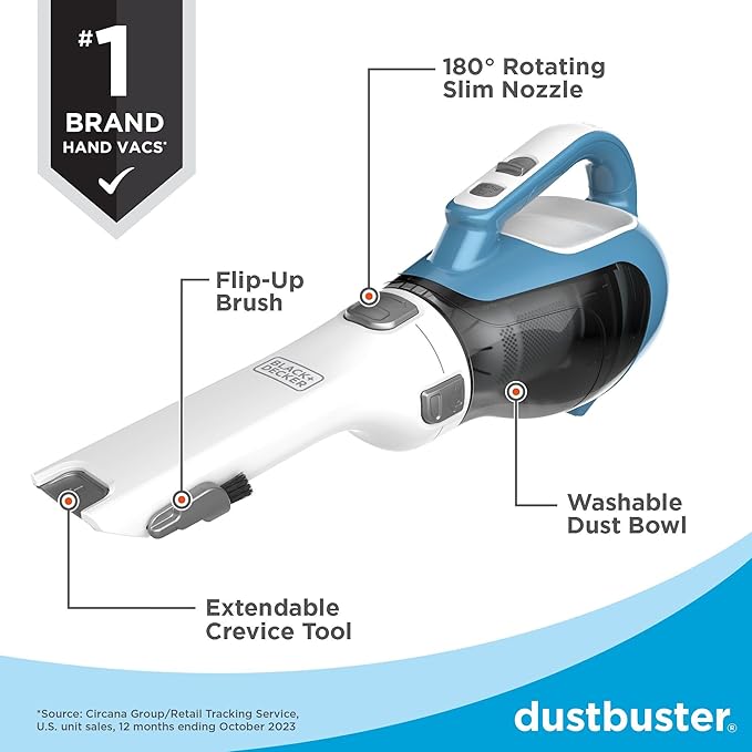 BLACK+DECKER dustbuster AdvancedClean Handheld Vacuum Cordless Compact Home and Car Vacuum with Crevice Tool Rotating Nozzle and Charging Station Large Dust Bowl (CHV1410L)