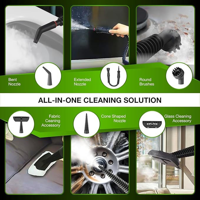 Handheld Steam Cleaner with Detergent Container – 1250W High-Pressure Multipurpose Steamer – Continuous Steam Lock Large Tank Safety Lock – for Home Kitchen Bathroom Car Cleaning