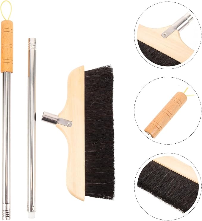 Long Handle Horsehair Brush Soft Bristle Cleaning Brush for Pet Hair Removal Indoor/Outdoor Anti-Slip Handle Easy to