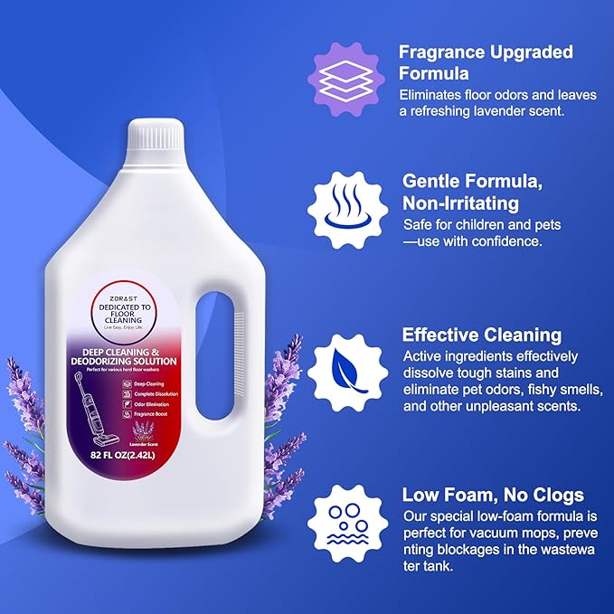 Lavender Floor Cleaning Solution 82 FL OZ Deep Cleans for Multiple Hard Floors Compatible with Tineco S3/S5/S7 Pro &amp iFloor 3/5 (No Steam) Stain-Busting Deep Deodorization Pet Friendly