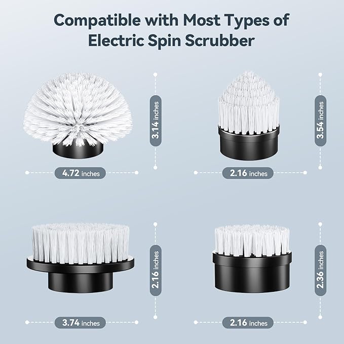 4 Replaceable Brush Heads for Uaoaii 21V Electric Spin Scrubber Cordless Shower Scrubber Replacement Brushes for Bathrooms Kitchens Floors Tiles Tubs Cleaning