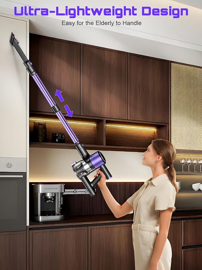 Cordless Vacuum Cleaner 10 in 1 Stick Vacuum with Powerful Suction Hose Green LED Light Anti-Tangle Brush Lightweight Rechargeable Vacuum Cleaner for Home Hardwood Floors Carpets