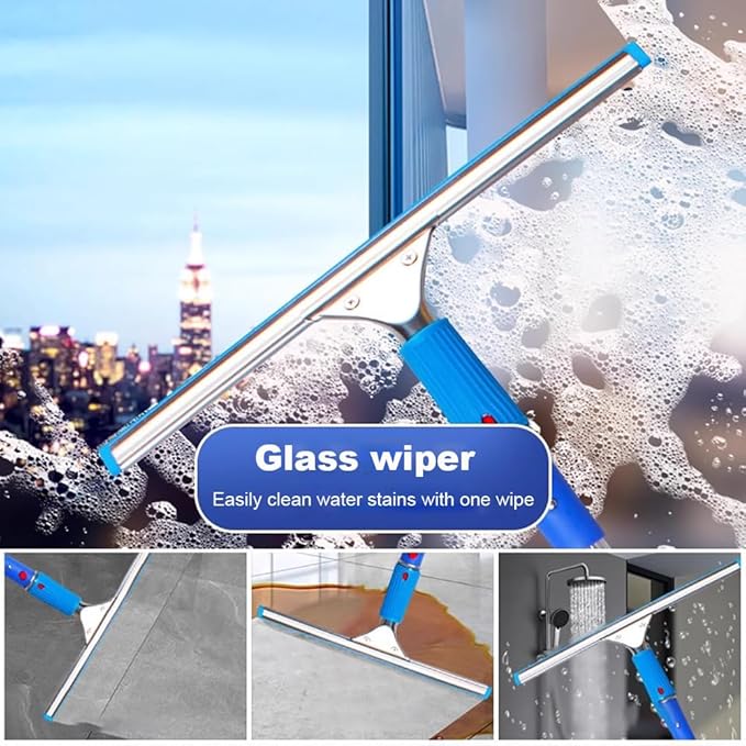 1.2-15M Aluminum Alloy High Window Glass Cleaning Pole with 35Cm Rubber Scraper and Fiber Mop Head Telescopic Long Pole Window CleanerPole Length 3.6m