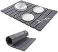 Stone Drying Mat for Kitchen Counter 24x16 Large Diatomaceous Earth Stone Dish Drying Mat Fast Absorbing Foldable Quick Dry Stone Sink Mat for Dishes Pans &amp Kitchen Utensils (Gray)