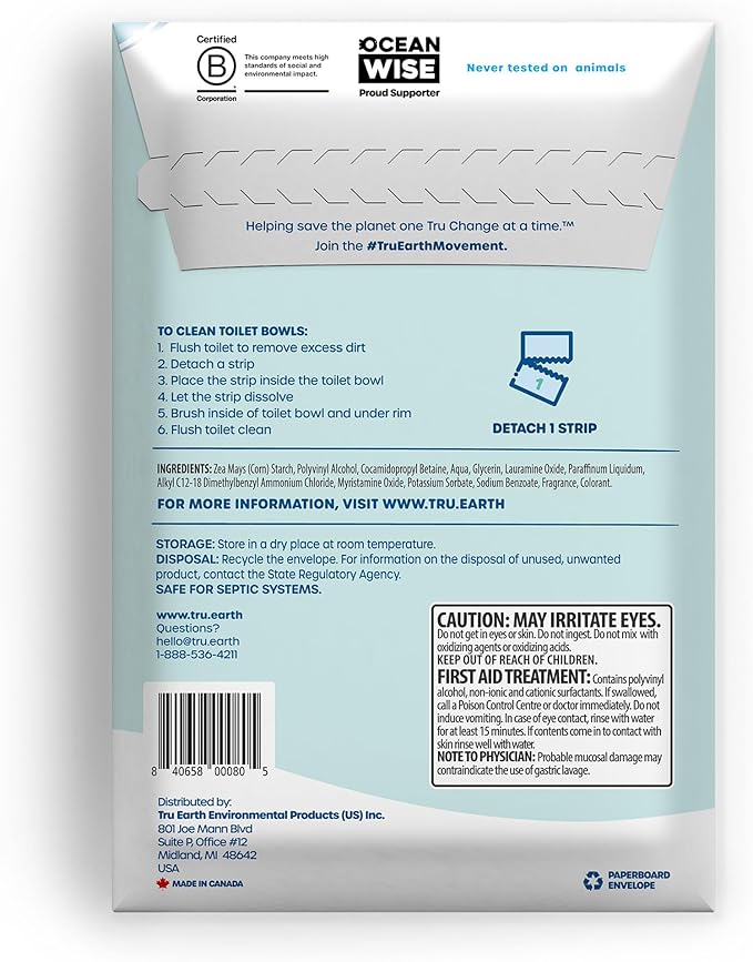 Tru Earth Toilet Bowl Cleaner Eco-Strips | Plastic Jug-Free Septic-Safe For Cleaning | Easy to Use | 48 Strips