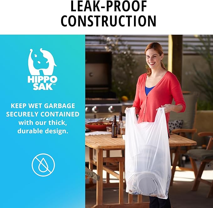 Hippo Sak - Tall Kitchen Garbage Bags with Ergonomic Handles - 13 Gallon Trash Bags - Super Strong Patented Reinforced Bottom and Leak Proof Tall Kitchen Trash Bags - Heavy Duty Trash Bags (90 Count)