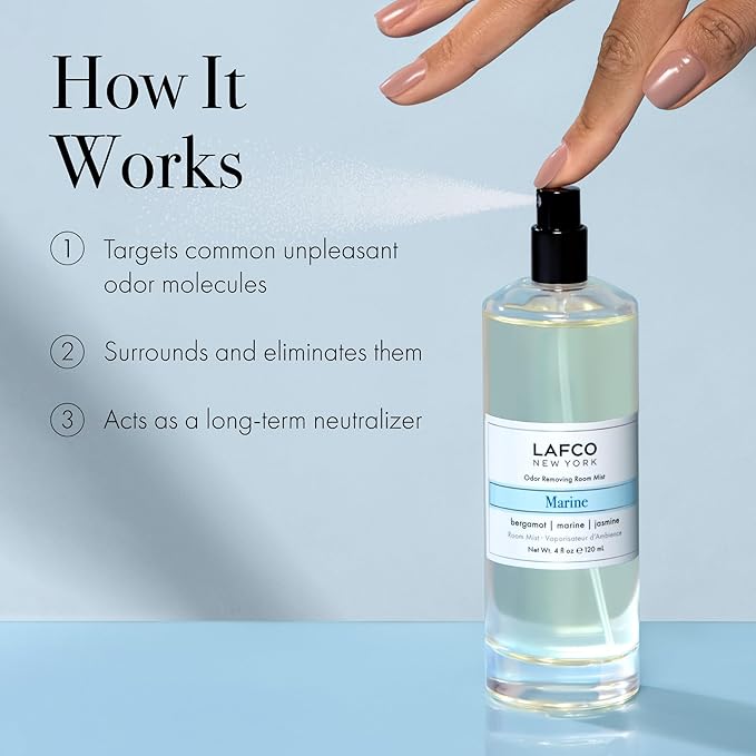LAFCO New York Odor Removing Room Mist Marine - 4 oz - Eliminates Unpleasant Scents &amp Provides Luxurious Fragrance - Up to 750 Pump Sprays Per Bottle - Made in the USA
