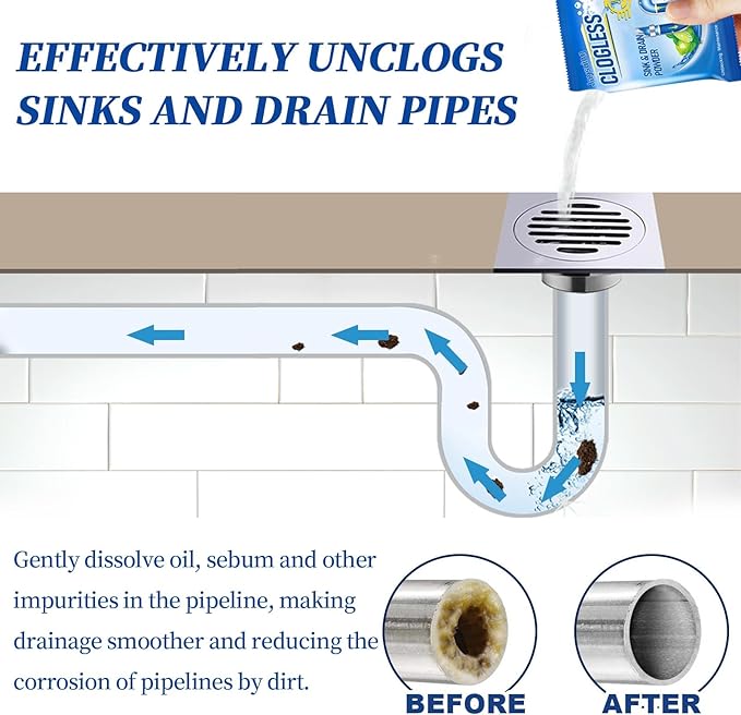 Drain Unclogging Powder - Sink Toilet &amp Kitchen Drain Cleaner - Deodorizes Cleans &amp Unblocks Grease Hair &amp Soap Scum(10PCS)