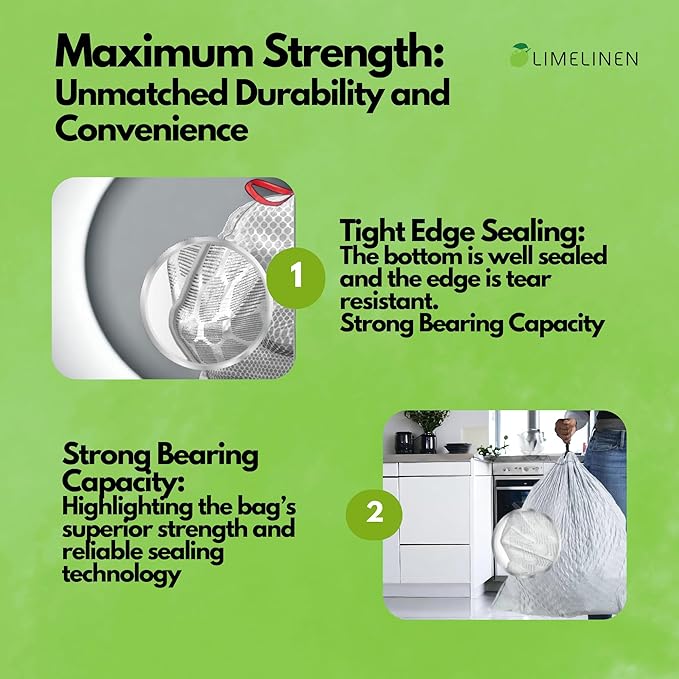 Mighty Flex 13 Gallon Trash Bags Drawstring 600ct Heavy-Duty Large Garbage Bags Ultra-Flexible Leak and Odor-Resistant Plastic Garbage Bags for Home and Commercial Use Unscented (White)