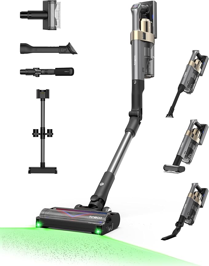 Tineco Pure ONE A90S Cordless Vacuum Cleaner 270AW Powerful Suction Up to 105min Runtime 3DSense Master Brush 150° Green LED Light Stick Vacuum Cleaner for Pet Hair Carpet &amp Hard Floor
