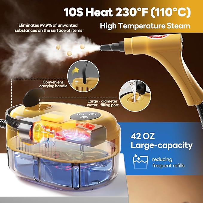 Handheld Steam Cleaner 10s Fast Handheld Heating Steamer for Cleaning 15-in-1 High Pressure Steam Cleaner for Home &amp Kitchen Grease Grout TileFloorCouch and Car