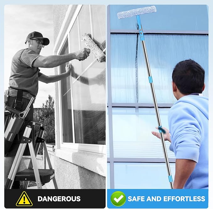 Window Cleaning Kit 10Ft Window Squeegee with Extension Pole Window Washing Kit Squeegee for Window Cleaning Window Cleaner Tool for Indoor Outdoor High Windows Glass