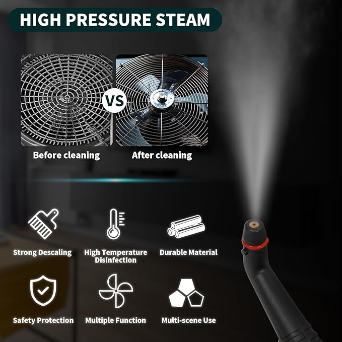 Steam CleanerMultipurpose Neat Canister Steamer with 21 Accessories 5 Mins Heating with 1.5L TankRolling Cleaning Machine for Carpet FloorsWindowsMirrorsGlass and Cars (White)