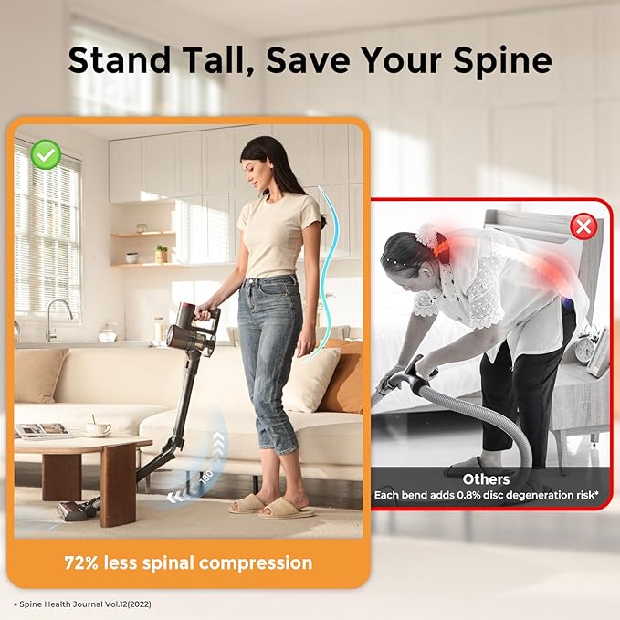 Cordless Vacuum Cleaner for HomeCleans Under Furniture Without Bending40Kpa 45MinsSelf-StandingPowerful Stick Vacuum Cordless for Pet HairHard FloorsCarpetsCar