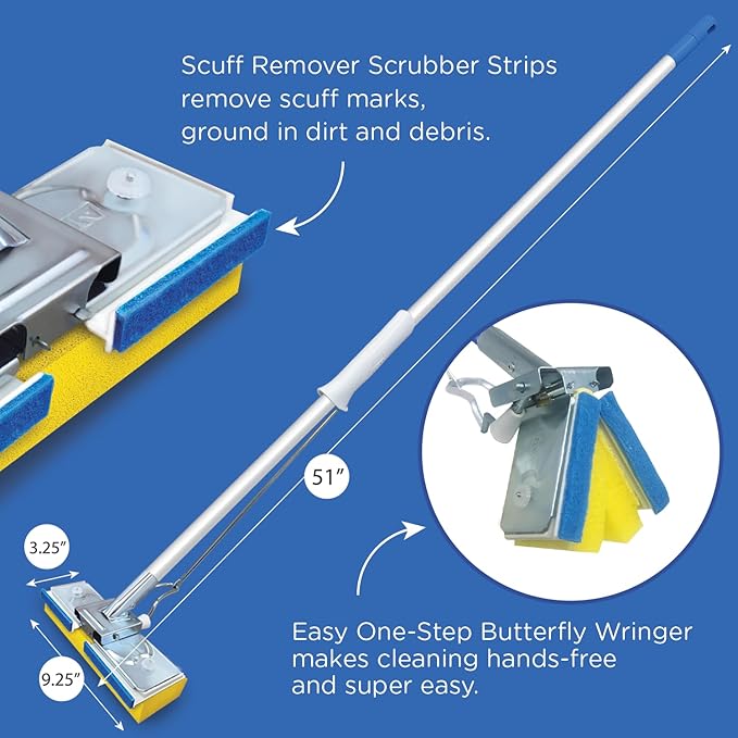 LOLA Squeezematic Butterfly Automatic Sponge Mop 4 Mop Heads - 2 Foam w/ Cellulose Layer &amp 2 All Foam 9 Head w/ Scuff Remover