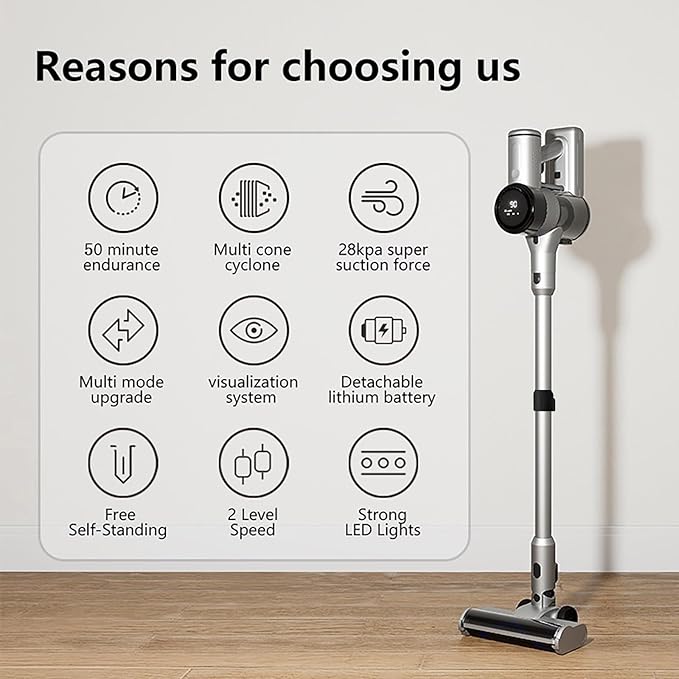 Cordless Vacuum Cleaner Handheld Vacuum Cleaner Up to 50 Minutes Powerful Suction Rechargeable Lightweight Vacuum with LED Light for Home Hard Floors Pet Hair Carpet Car