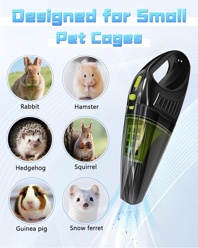 Guinea Pig &amp Rabbit Poop Vacuum: Extended Capacity Cordless Cleaner for Pet Cages – Tackle Daily Messes of Guinea Pig Bunny Bird Reptile &amp Other Small Animals - Black
