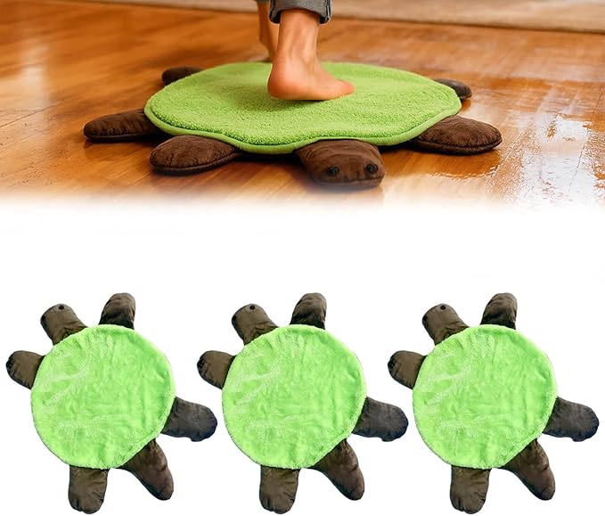 Floor Turtle Foot Mop – Cute Turtle-Shaped Foot Mop Pad with Double-Sided Microfiber Hands-Free Floor Cleaning for Hair Pickup Washable Reusable Pad for Home and Office Floors (Green *3)