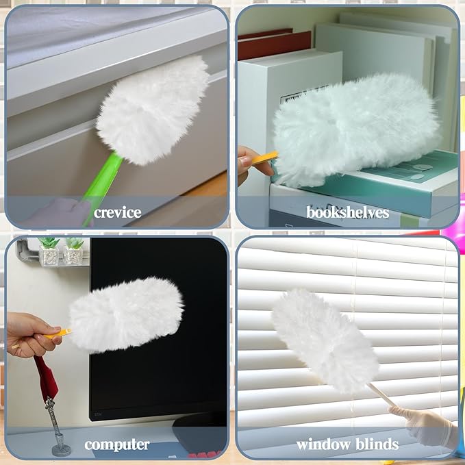 Vesici 300 Pcs Duster Refills Compatible with Swiffer Dusters Bulk Disposable Replacement Thickened with 1 Handle Heavy Duty for Cleaning Office (White)