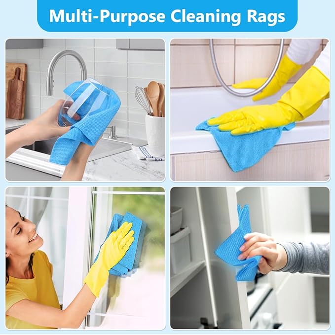 GLIMGLINT Shop Towel 100 Pack Blue Microfiber Cleaning Cloth Lint-Free Ultra Absorbent Reusable Paper Towels for Home Kitchen Car Garage or Shop Cleaning Rags 11 x 9
