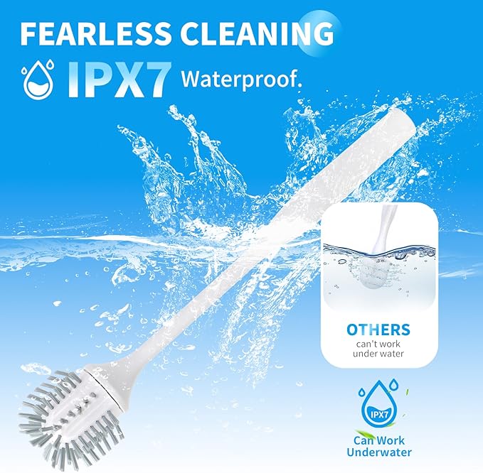 Electric Toilet Brush Ultra Quiet &amp Powerful Scrubbing IPX7 Waterproof Self-Cleaning Brush for Toilet/Bathtub/Grout Cordless Spin Scrubber with 320RPM Turbo Power - White