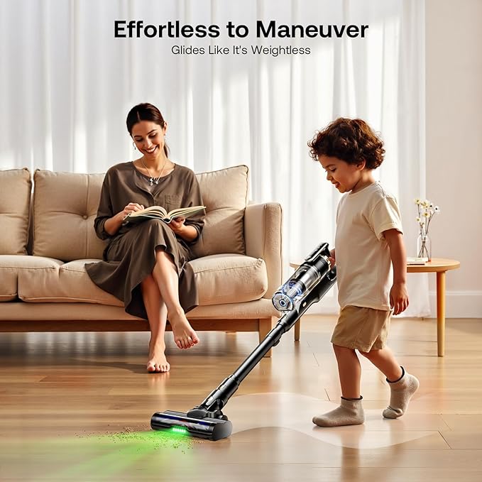Trucozie Cordless Vacuum Cleaner Self-Standing Lightweight Stick Vacuum with 50 mins Runtime Powerful Suction Anti-Tangle Wireless Vacuum for Home Hardwood Floor Carpet Pet Hair Black