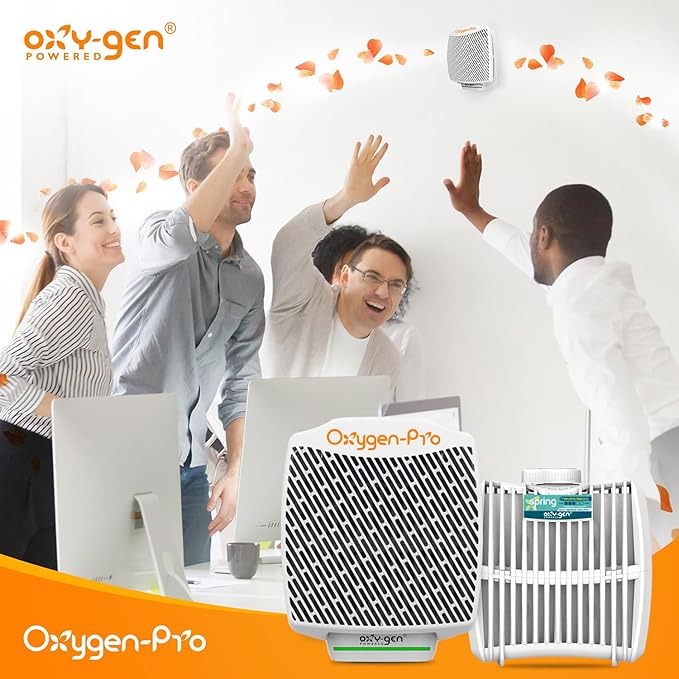 Oxygen-Pro - Commercial Air Freshener and Deodorizer Wall Mounted Battery Operated Automatic Dispenser Odor Eliminator and Fragrancing System (Light Scent) (Spring)