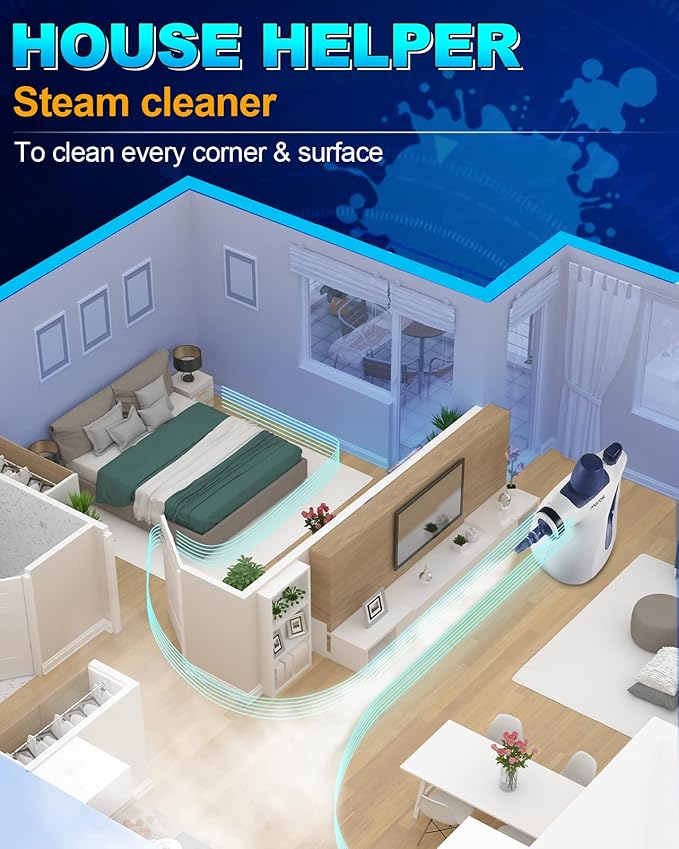 Handheld Pressurized Steam Cleaner with 11-Piece Accessory Set Multi-Surface Steamer for Cleaning All Natural Steam Cleaner for Home Upholstery Car Floor Kitchen and More
