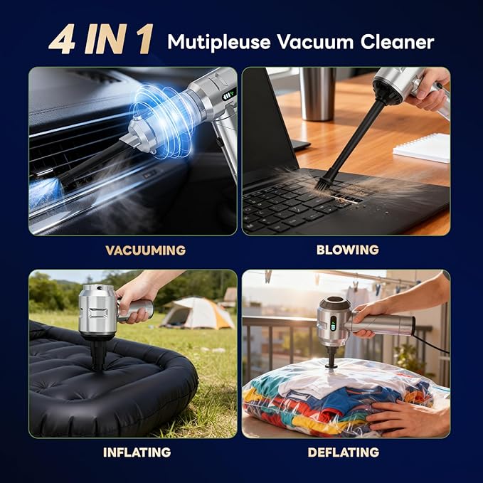 【Upgraded Version】Sycoodeal Car Vacuum CleanerMini Portable Vacuum Cordless25000PA Powerful Strong Cyclonic Suction USB Rechargeable Foldable Handheld Vacuum with One-touch Dust Removal for CarHome