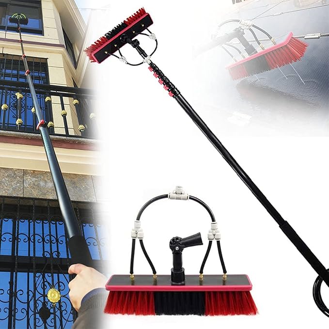 Outdoor Window Cleaning Pole Extendable Water Fed Pole Kit with Hose Spray 3.6-12m Water Fed Telescopic Brush Solar Panel Cleaning Equipment for Cleaner Outdoor Window20FT/6M