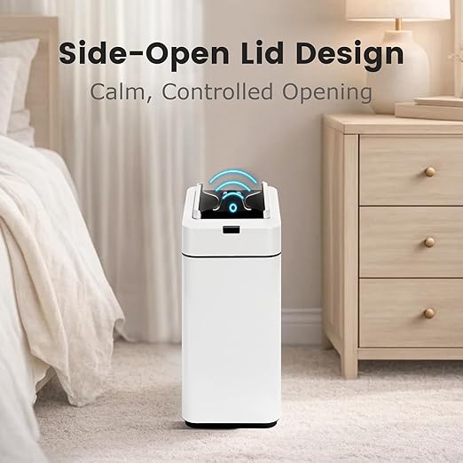 Sensor Trash Can with Butterfly Lid 2.6 Gallon Rectangular Automatic Garbage Can Stainless Steel Trash Bin Slim Waterproof Wastebaskets with Lid Soft Close for Under Counter White