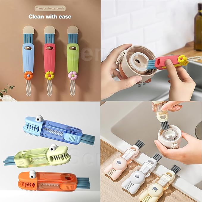 3-in-1 Silicone Lid Cleaning Brushes - Multifunctional Insulation Bottle &amp Tiny Cup Cleaner - Essential Kitchen Tool for Effective Home Cleaning