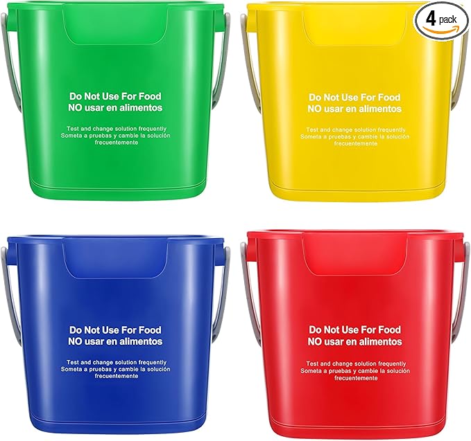 Yaomiao 4 Pcs Cleaning Bucket 3 Quart Small Sanitizing Square Bucket Detergent Pail with Measurements Spout and Handle for Home Commercial Use Restaurant Kitchen Office (RedYellowBlueGreen)