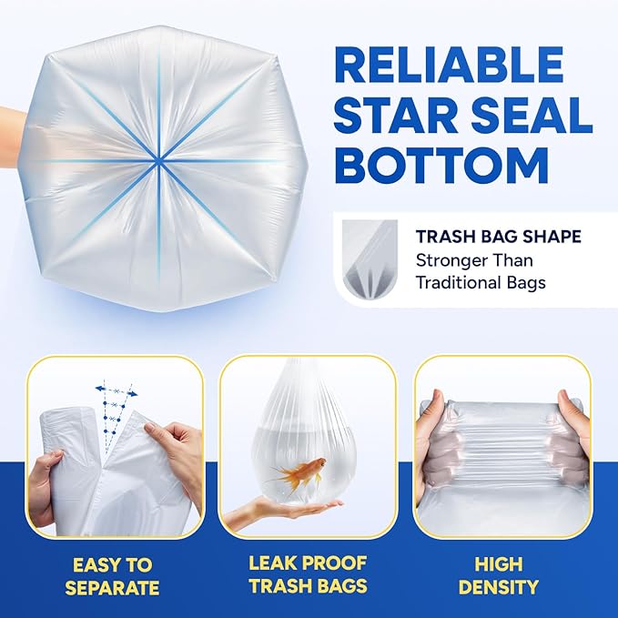 Plexon 56 Gallon Clear Trash Bags – 43 x 47 High-Density Garbage Liners 16 Micron Heavy-Duty Clear Can Liners for Commercial Use Pack of 150