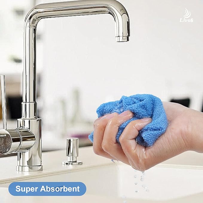 LIVOS Microfiber Cleaning Cloth Roll - 80 Pack Reusable Paper Towels Blue Tear Away Microfiber Towels for Cars Super Absorbent Lint Free Cleaning Rags for House Kitchen Window-11.5x11.5