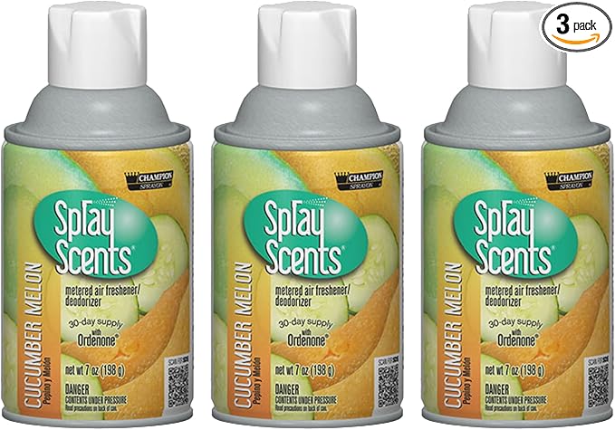 Champion Sprayon SprayScents Metered Air Freshener Refill 7 oz Odor Control Fragrance Cucumber Melon (3 Pack)