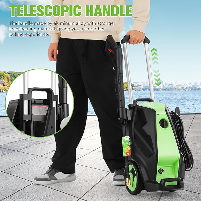 5000PSI Heavy Duty Pressure Cleaner with 33FT Hose 4 Quick Connect Nozzles and Foam Cannon for Cars/Fences/Driveways/Patios/Home Cleaning Deep Green