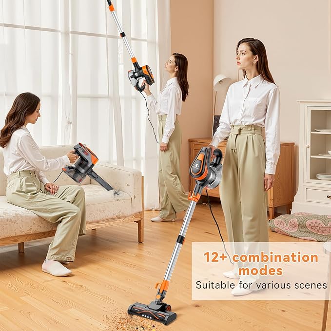23Ft Corded Vacuum Cleaner 600W Powerful Self-Standing Stick Vacuum for Home with 20Kpa Suction 2 Speeds Lightweight Household Vacuum Cleaner for CarpetHardwood Floors and Pet Hair
