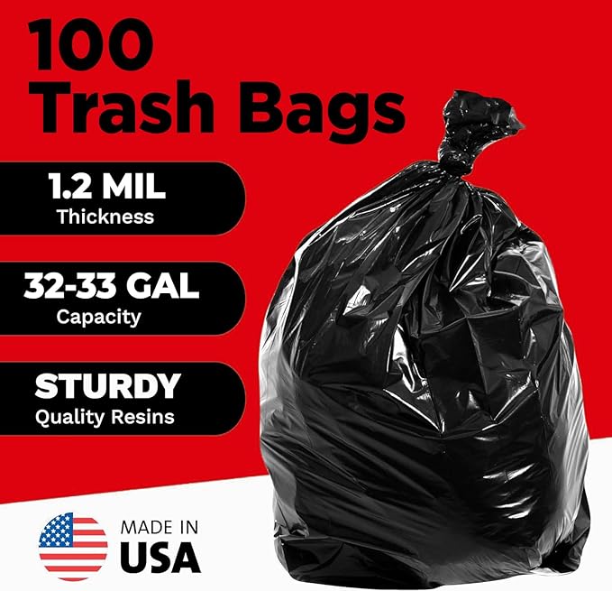 ToughBag 30-33 Gallon Heavy Duty Trash Bags (100 Count) – 33x39 Large Can Liners – Made in USA