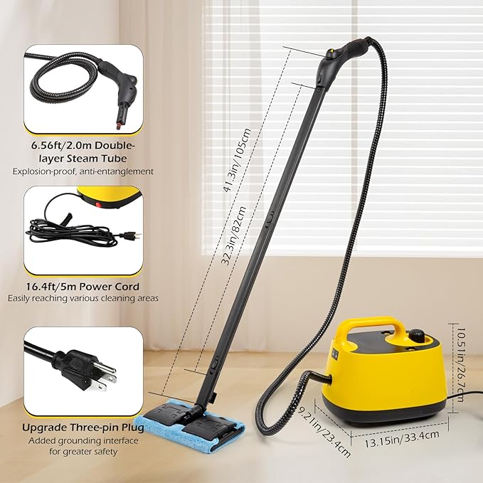 Dyna-Living 2500W Electric High Pressure Handheld Steamer &amp Steam Cleaner 1500W Steamer for Cleaning with 1.5L Water Tank