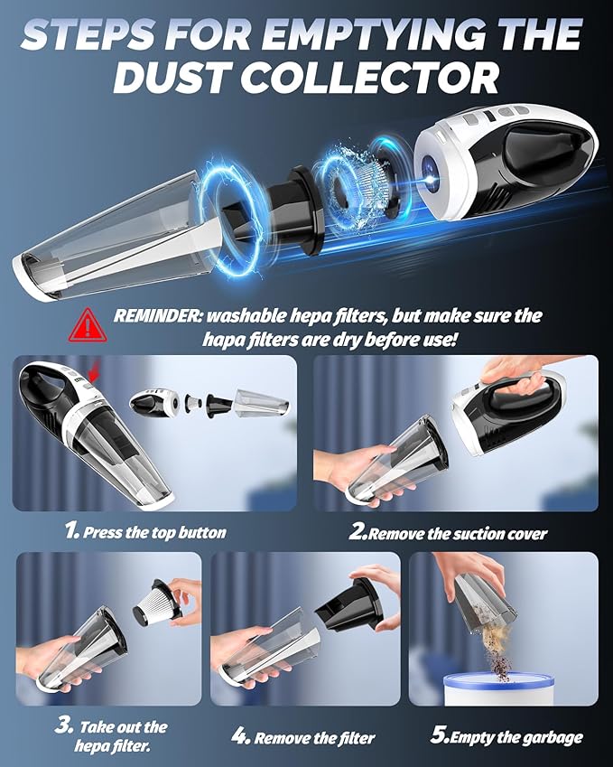 BRL Handheld Vacuum Cordless Car Vacuum Cleaner with Powerful Suction 2 Modes Mini Hand Vacuum Dry &amp Wet LED Light Portable Vacuum for Car Pet Hair Home Office Keyboards White Sliver