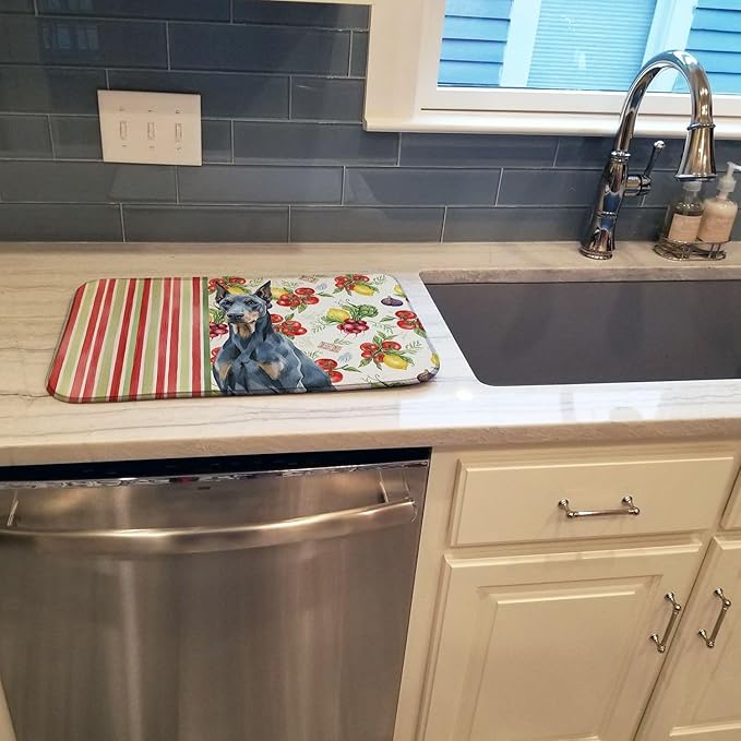 Caroline's Treasures Blue Doberman Pinscher Vegetables Dish Drying Mat Absorbent Dish Drying Mat Pad for Kitchen Counter Dish Drainer Mat for Countertop 14 x 21 Multicolor