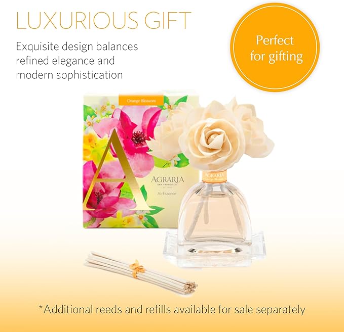 Agraria AirEssence Flower and Reed Diffuser Set Hand Crafted Sola Flower Botanical Home Fragrance Diffuser Home Decor for Living Room Bedroom and More