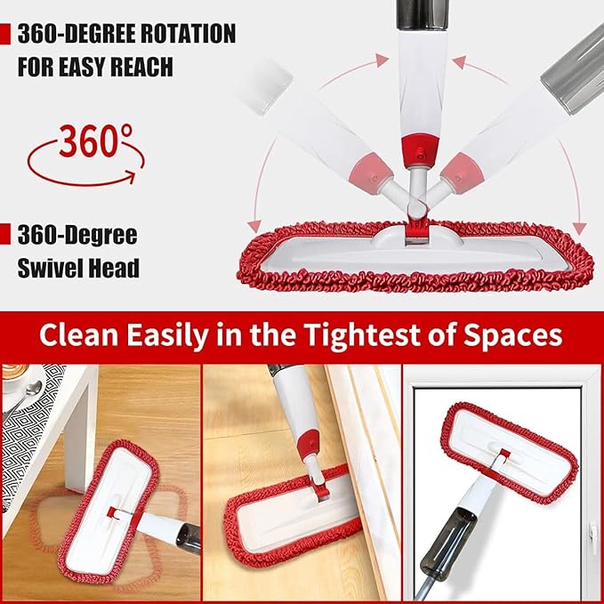 Spray Mops for Floor Cleaning Microfiber Spray Cleaning Mop Kit with 3 Reusable Washable Pads 700ML Refillable Bottle and Scrubber Flat Mop with 360 Degree Swivel Head for Hardwood Laminate