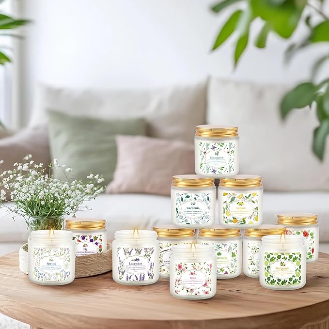 Scented Candle Set 24 PackWhite Candle for Home Scented Odor Eliminating Stress Relief Long Lasting Soy Wax Gift Set